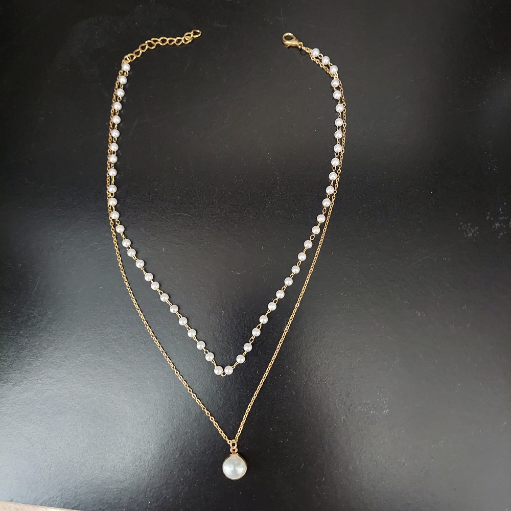 Elegant Gold and Pearl Layered Necklace Wedding Prom Fashion